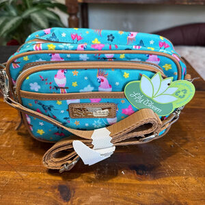 Lily Bloom Blue/Pink Parrot Print Crossbody Bag